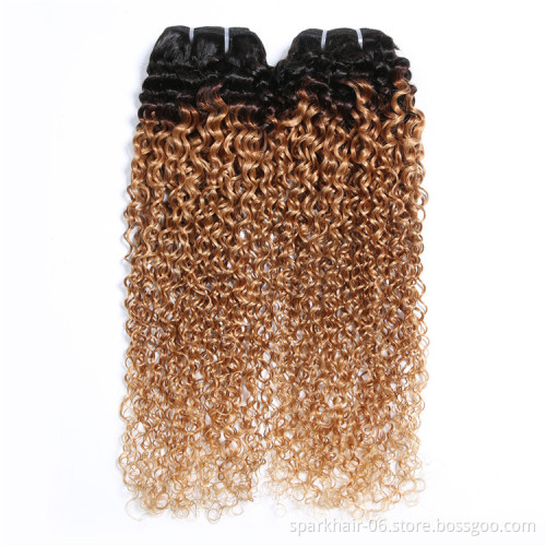 9a 100g SPARK Remy Human Hair Weaving Bundle for Women Weave Hair Extension Brazilian Ombre Black Golden Afro Curly Curl Wave